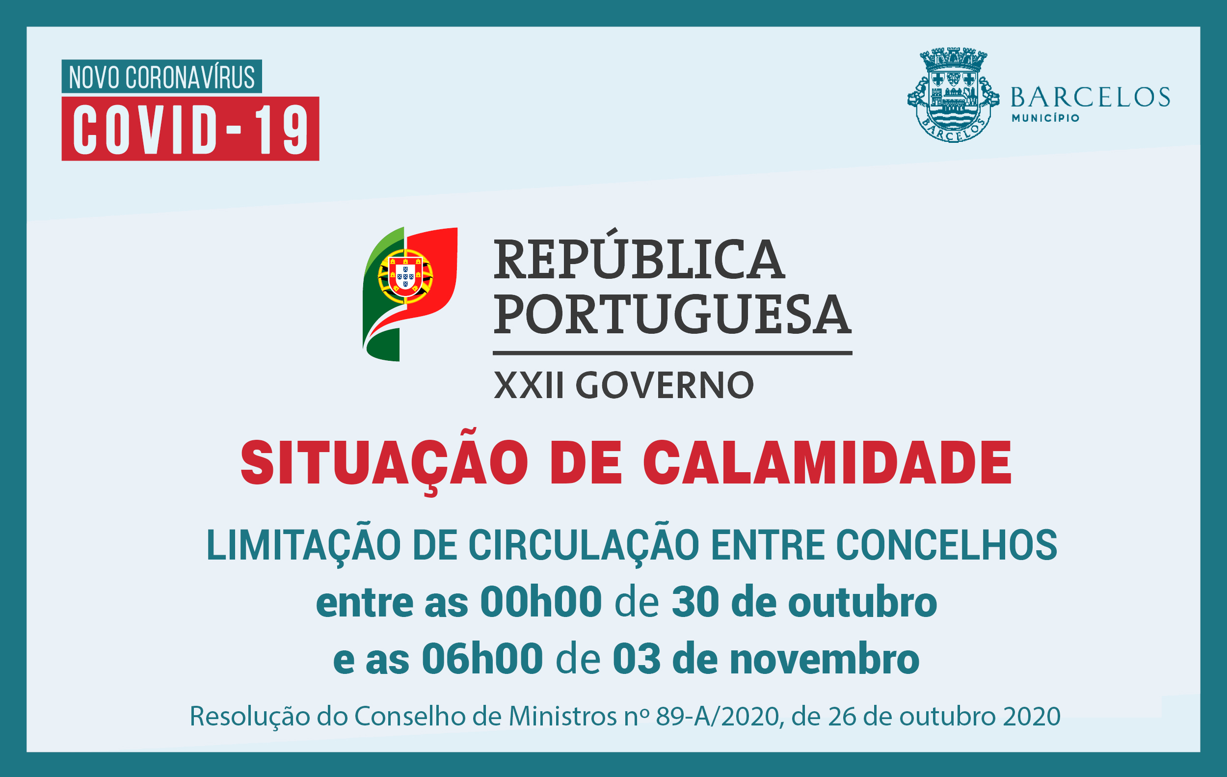 COVID-19 | Limitação da circulação entre concelhos de 30 de outubro a 3 de novembro