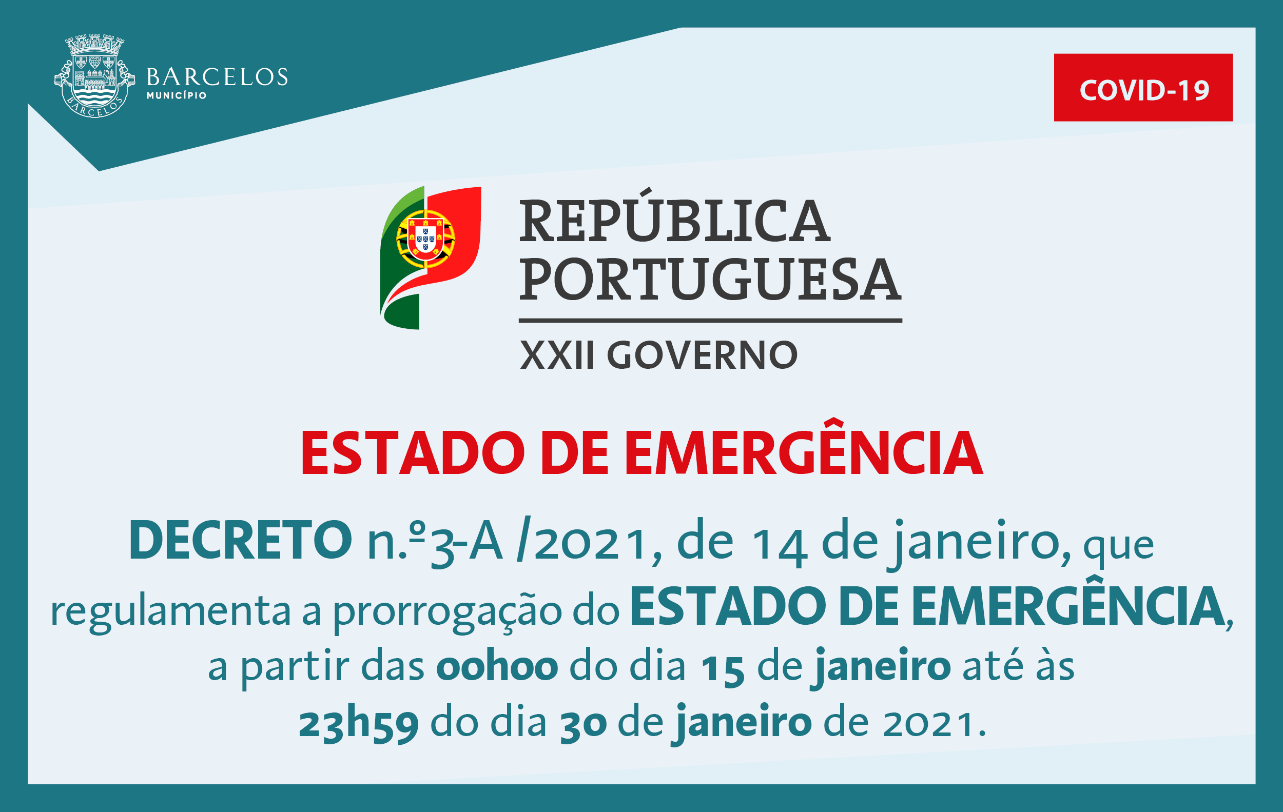 Decreto n.º3-A/2021, de 14 de janeiro, que regulamenta a prorrogação do Estado de Emergência